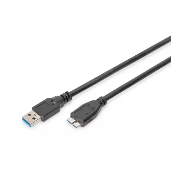 ASSMANN SuperSpeed USB 3.0 laidas, USB A kištukas į Micro USB B kištuką, Cu AWG 28, 2x ekranuotas, ilgis 1,0 m (AK-300116-010-S)