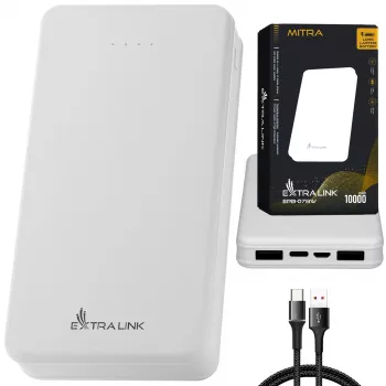 Power bank Extralink EPB-078W 10000 mAh baltas, USB-C, 10 W išėjimas, įkrauna iki 2 įrenginių