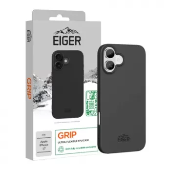 Apsauginis dėklas su gripo paviršiumi Eiger iPhone 17 – juodas, patvarus lengvas korpusas
