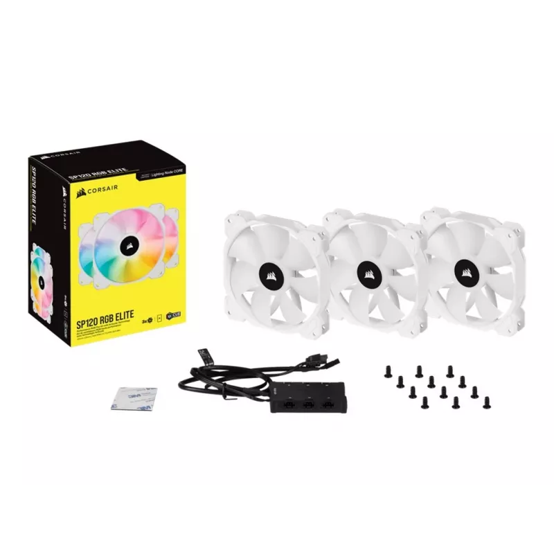Corsair iCUE SP120 RGB ELITE Performance 120mm baltas PWM ARGB korpuso ventiliatorius (3 vnt. pakuotė)