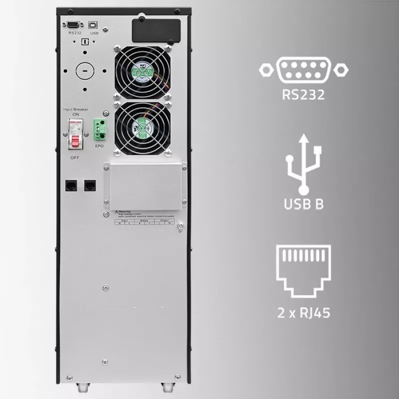 Qoltec 52284 Nepertraukiamo maitinimo šaltinis UPS | 10kVA | 10000W | Galios koeficientas 1.0 | LCD | EPO | USB | On-line