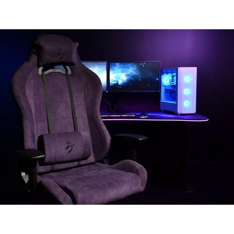 Gaming kėdė Arozzi Torretta SoftFabric Violetinė – ergonomiška, reguliuojamos porankiai, atlošiama nugara