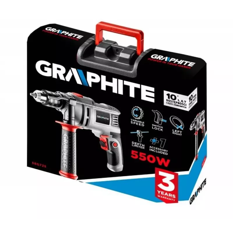 Gręžtuvas Graphite 58G725 3000 aps./min. Pilkas