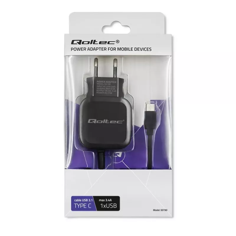 Qoltec 50190 Įkroviklis mobiliesiems įrenginiams, telefonams, planšetėms, 3.4A