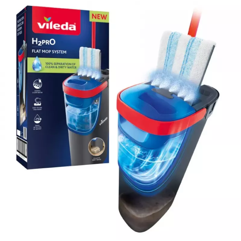 VILEDA Microfibre šluota 1200 ml šlapiam valymui, besisukanti galvutė 360°, kotas 140,5 cm, nuimama skalbiama galvutė