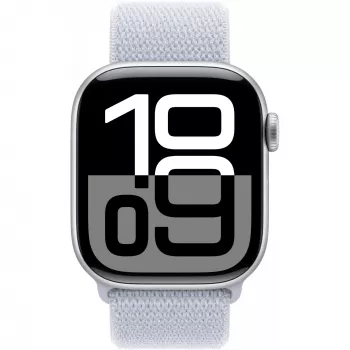 Apple Watch Series 10 aliuminio korpusas GPS + Cellular 42mm sidabrinis Sport Loop mėlynas debesis