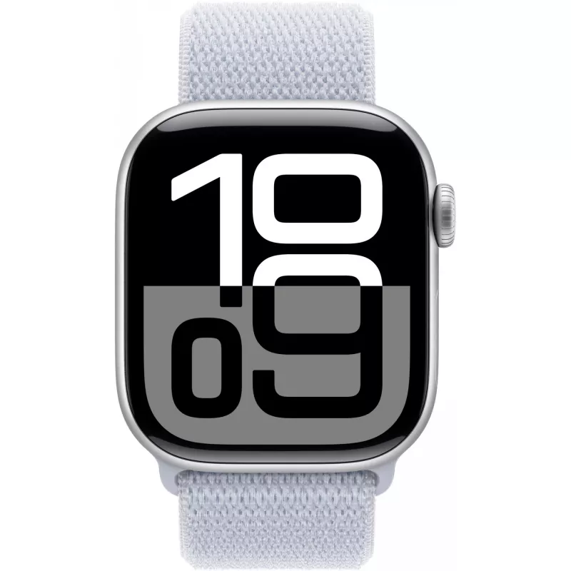 Apple Watch Series 10 aliuminio korpusas GPS + Cellular 42mm sidabrinis Sport Loop mėlynas debesis
