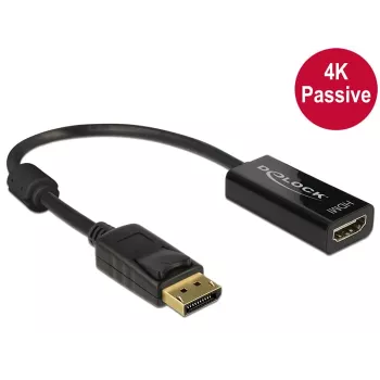 DeLOCK vaizdo / garso adapteris DisplayPort / HDMI, DisplayPort (M) - HDMI 19-pin (M), 20 cm, DisplayPort 1.2, juodas (62609)
