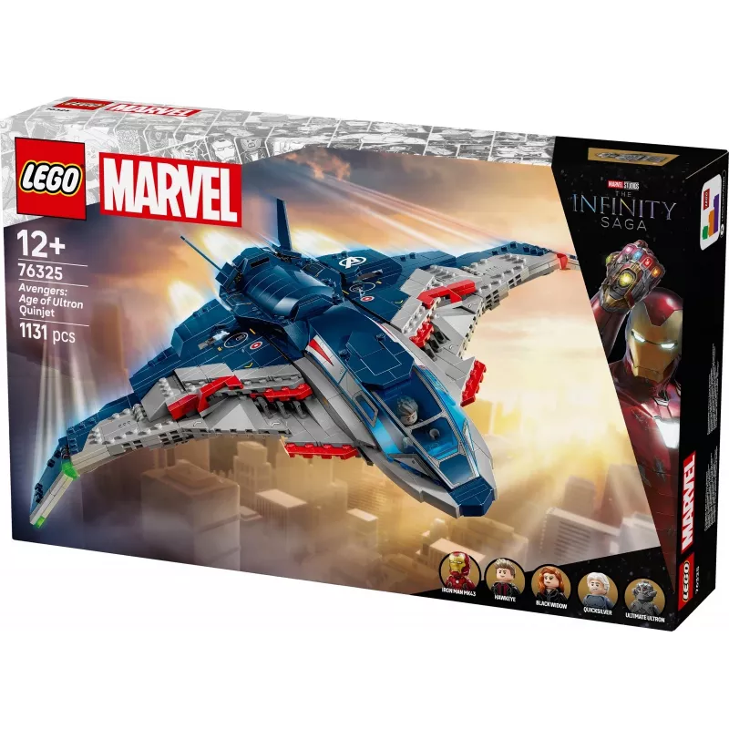 LEGO Quinjet konstruktorius 76325 – Marvel, 1131 dalių, 5 minifigūrėlės, nuo 12 metų, 280×450×300 mm