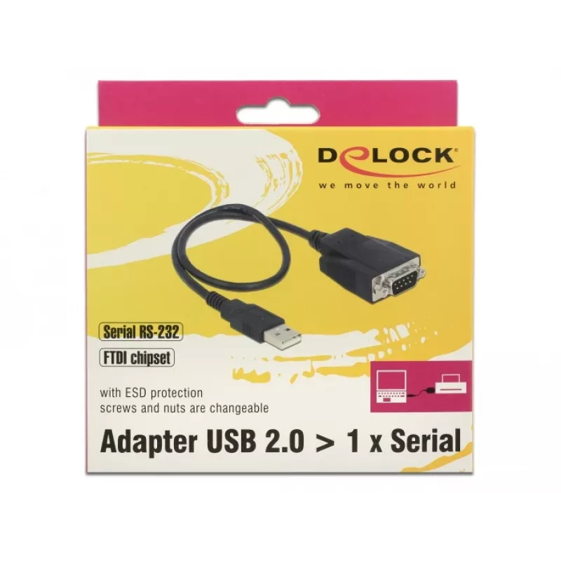 DeLOCK 62958 USB-A prie RS-232 adapteris, juodas