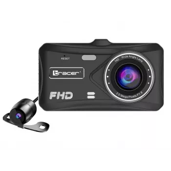Vaizdo registratorius TRACER 4TS Full HD dviejų kamerų, 2 MP priekinė, 0.4 MP salono, 140°/60° kampai, 4 colių IPS ekranas, 150 mAh baterija, aliumininis korpusas, stovėjimo pagalba