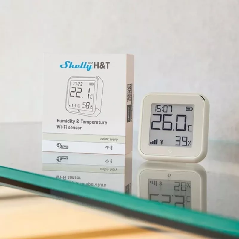Shelly temperatūros ir drėgmės jutiklis Plus H&T Gen. 3 (Dramblio kaulo spalvos)