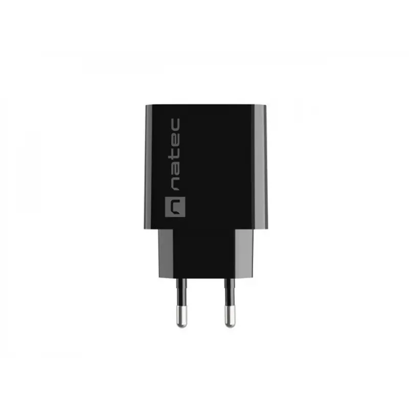 NATEC AC greitasis laidinis sieninis įkroviklis Ribera — 18 W (5–15 V, iki 3 A), 1× USB-A, Huawei FCP/SCP, juodas