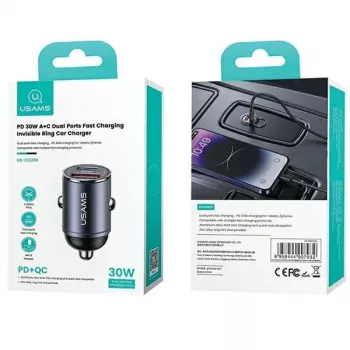 Automobilinis įkroviklis usams C38 30W — 1x USB-A + 1x USB-C greitas įkrovimas