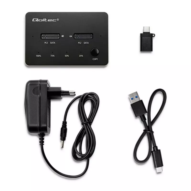 Qoltec 50310 Docking stotis 2x SSD M.2 SATA NGFF USB Type C