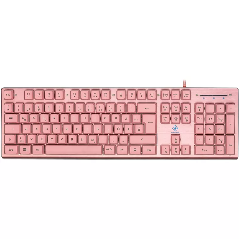 Deltaco GAM-021-RGB-P-DE – pilno dydžio (100%) USB membraninė klaviatūra, QWERTZ išdėstymas, rožinė