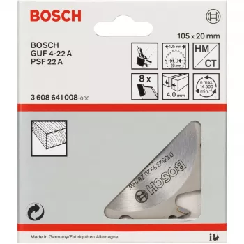 Bosch 3608641008 griovelių freza, 105 x 20 mm, 8 dantų, GUF 4-22 A ir PSF 22 A