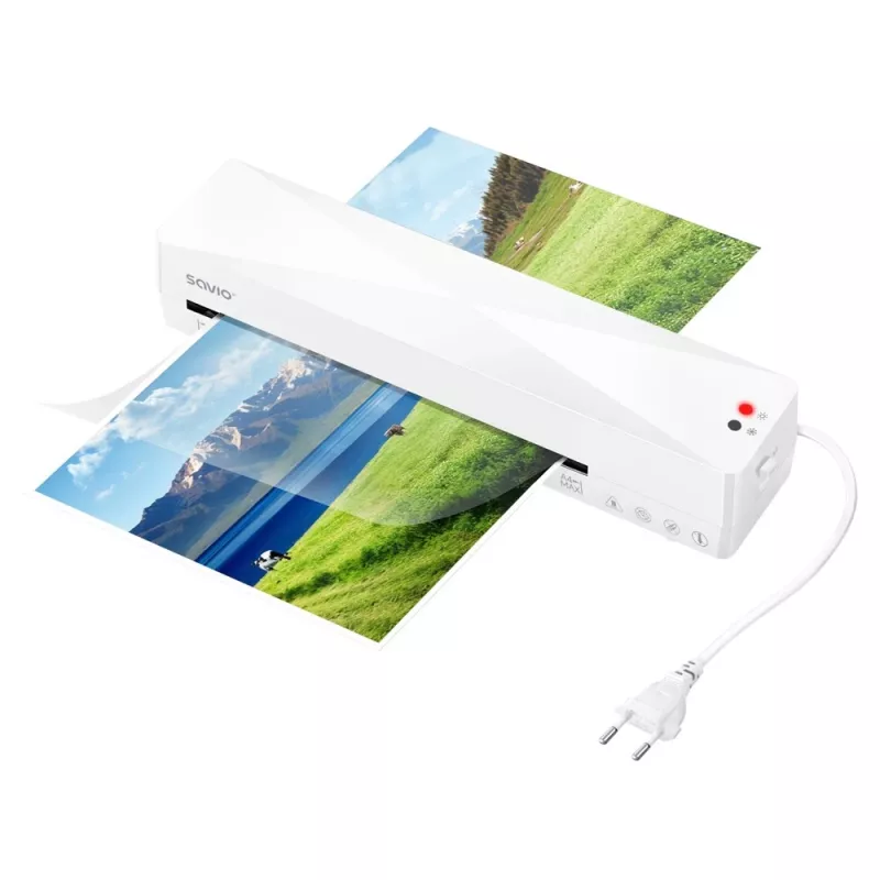Karšto/šalto laminavimo aparatas SAVIO LR-01/W — maksimalus plotis 230 mm, 320 mm/min, 300 W, baltas