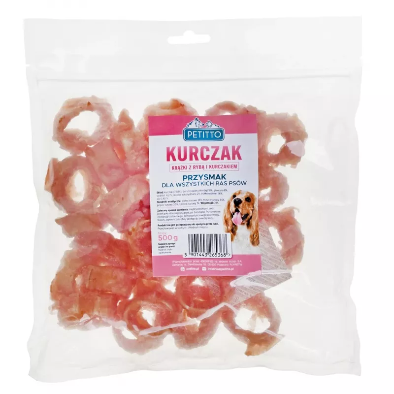 PETITTO Žuvies ir vištienos žiedai - šunų skanėstas - 500 g