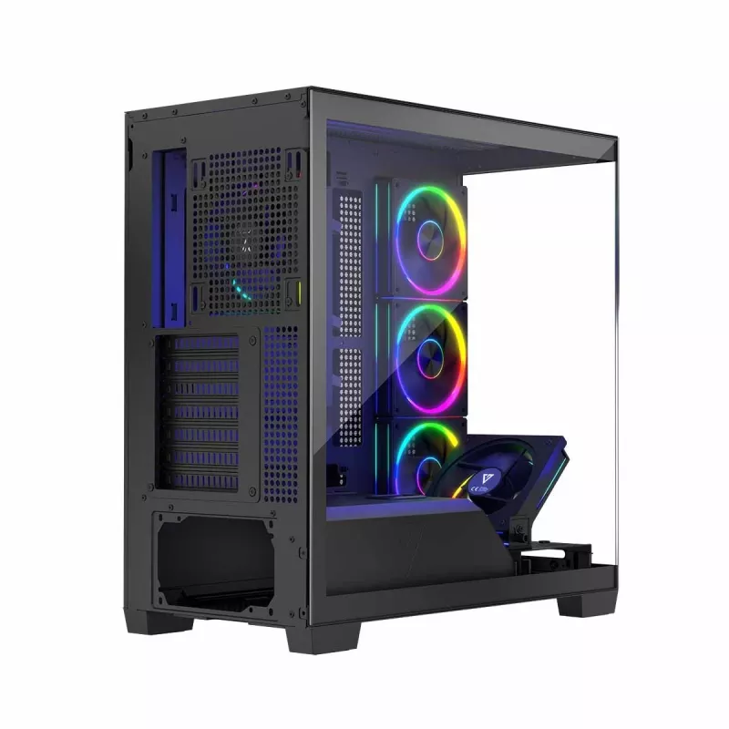 PC korpusas MODECOM Volcano Stellar 5F ATX Midi bokštas, grūdintas stiklas, 5 iš anksto sumontuoti ventiliatoriai, USB‑C, palaiko microATX/ATX, maks. GPU 420 mm, CPU aušintuvo aukštis 175 mm