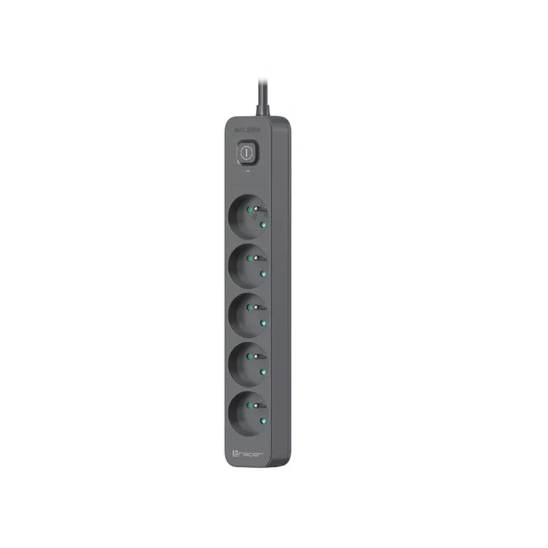 TRACER Power Line+ 5m Graphite ilgintuvas su apsauga nuo viršįtampių (5 lizdai)