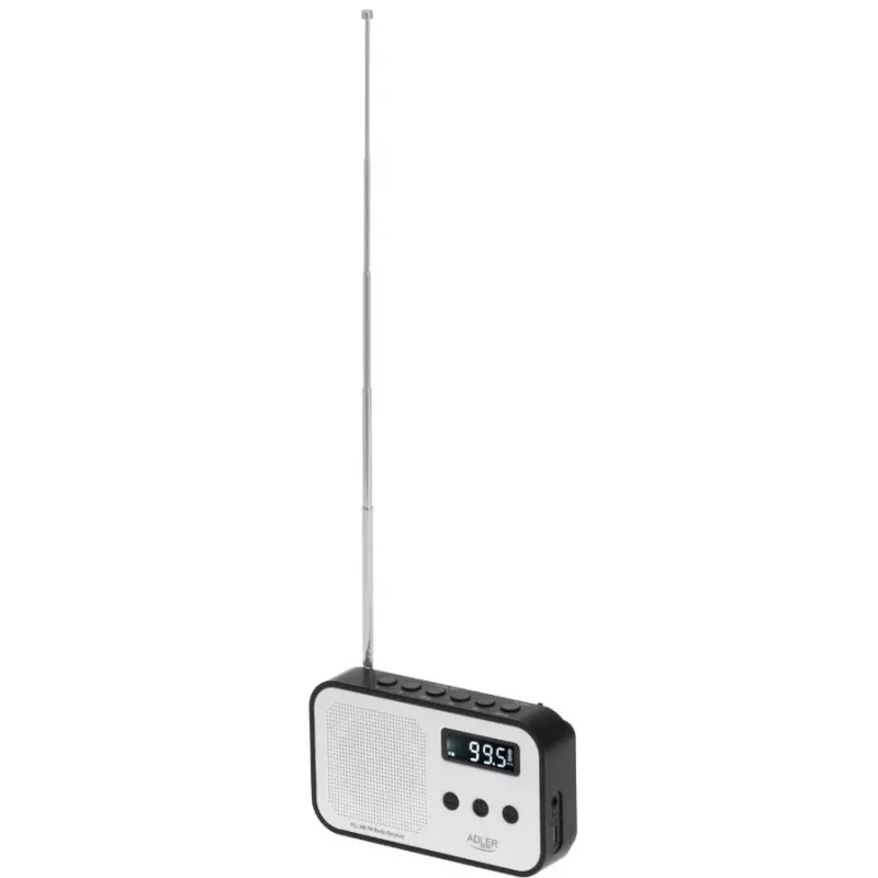 Nešiojamas skaitmeninis radijas Adler AD 1907 – AM/FM, skaitmeninis derintuvas, žadintuvas, USB-C, 600 mAh baterija, LCD, 20 stočių atmintis, teleskopinė antena