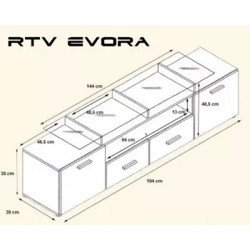 Cama TV stovas EVORA 200 baltas/juodas blizgus