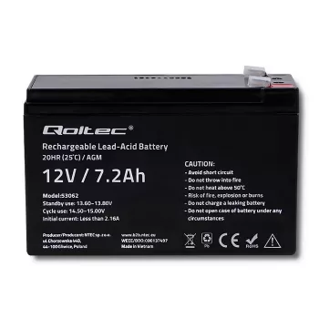 Qoltec 53062 AGM baterija | 12V | 7,2 Ah | max 108A
