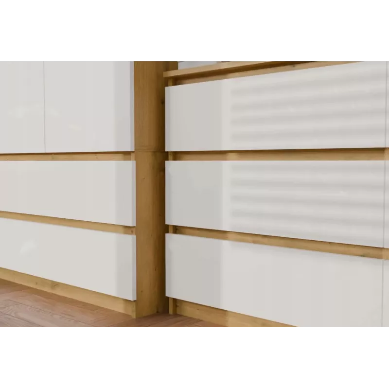 Komoda su 6 stalčiais 120 cm Top E Shop Malwa — Artisan Oak / Balta, medžio drožlių plokštė