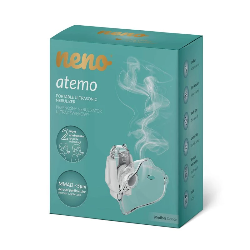 Nešiojamas ultragarsinis inhaliatorius neno Atemo 36 / 5 000 – baterija/USB, vaikams, su kandikliu ir kauke