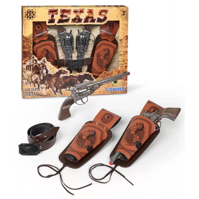 Gonher Coffert Texas Revolver 8 Šovinių (234/0) – Vesterno Žaidimų Rinkinys