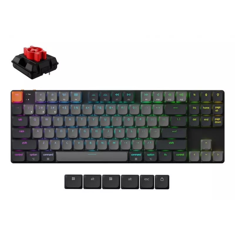 Mechaninė klaviatūra Keychron K1X-B1, 80 % (87 klavišai), USB + Bluetooth, QWERTY anglų, pilka, RGB foninis apšvietimas