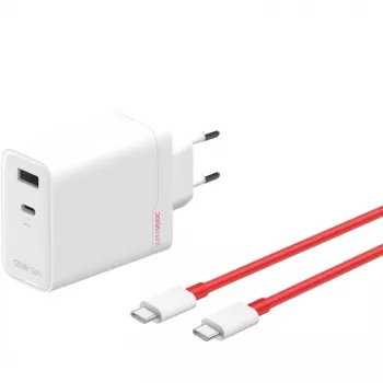 Maitinimo adapteris ONEPLUS SUPERVOOC 120W dviejų prievadų laidinis įkroviklis, 120W bendra galia, 1x USB-C + 1x USB-A, 100–240V, 145 g, baltas