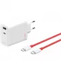 Maitinimo adapteris ONEPLUS SUPERVOOC 120W dviejų prievadų laidinis įkroviklis, 120W bendra galia, 1x USB-C + 1x USB-A, 100–240V, 145 g, baltas
