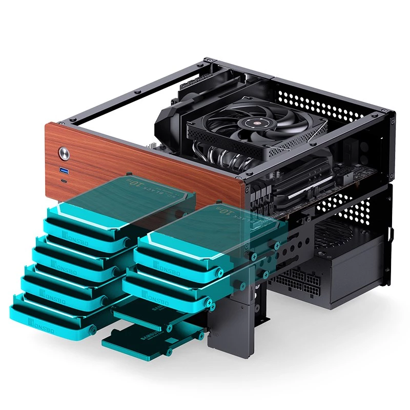 Jonsbo N4 Microtower korpusas juodas tvirtas plieninis kompaktiškas PC dėklas
