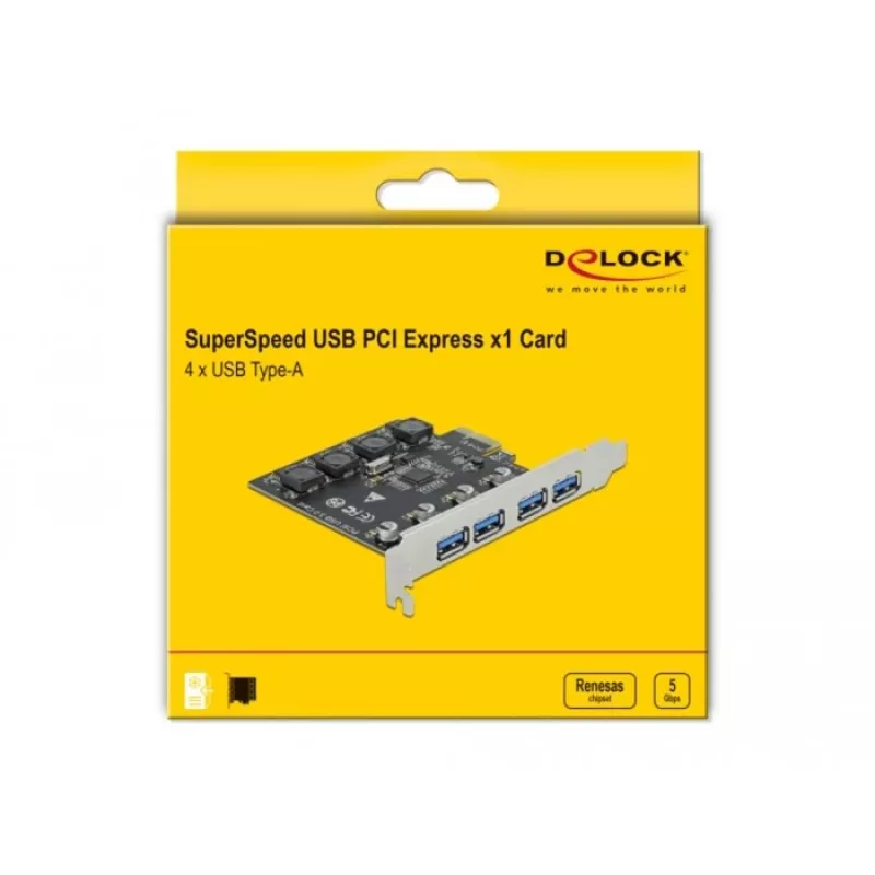Delock PCI Express x1 kortelė su 4 išoriniais USB Type-A SuperSpeed lizdais