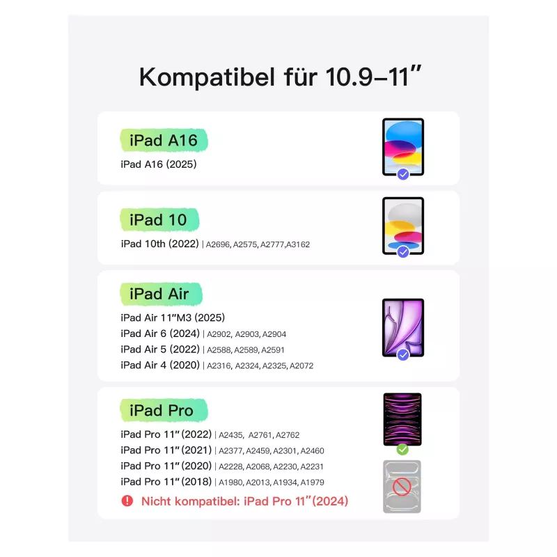 Inateck KB04122 Keyboard Folio klaviatūra su dėklu iPad 11, QWERTZ, žalia