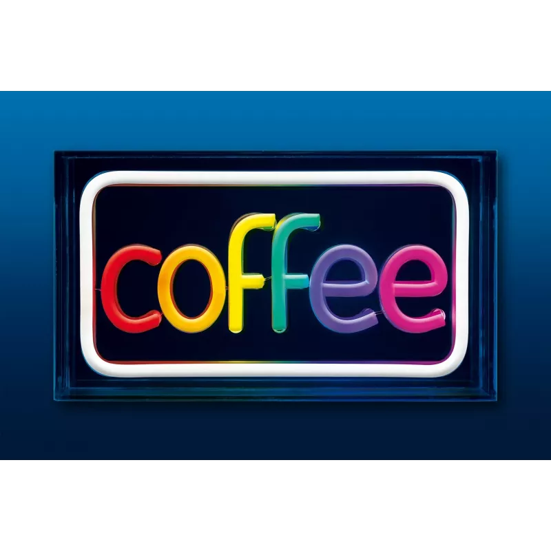 Neoninis LED užrašas ActiveJet AJE-NEON COFFEE, daugiaspalvis, USB 5V, montuojamas ant paviršiaus, AS plastikinis rėmas