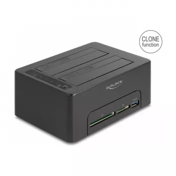 DeLOCK USB dviejų diskų dokavimo stotelė 2 x SATA HDD/SSD su klonavimo funkcija ir kortelių skaitytuvu
