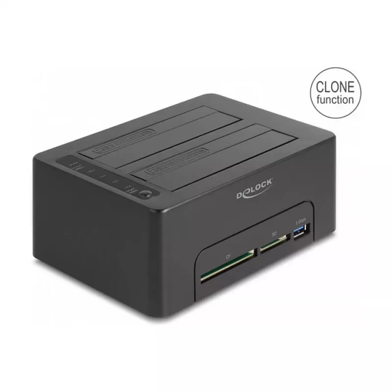 DeLOCK USB dviejų diskų dokavimo stotelė 2 x SATA HDD/SSD su klonavimo funkcija ir kortelių skaitytuvu