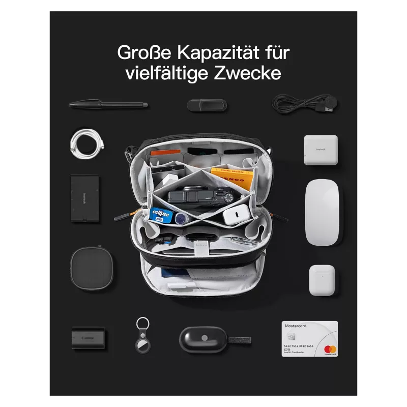 Inateck AB03010 kabelių krepšys – organizavimo maišelis 27×15,8×11 cm, juodas