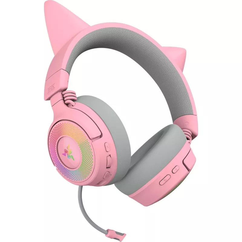 Ausinės Razer Kraken Kitty V3 Pro - Quartz, laidinės ir belaidės, USB Type-A, Bluetooth, Rožinės