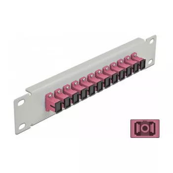 Šviesolaidžio paskirstymo skydelis DeLOCK 10 colių 12 prievadų SC Simplex violetinis 1U pilkas