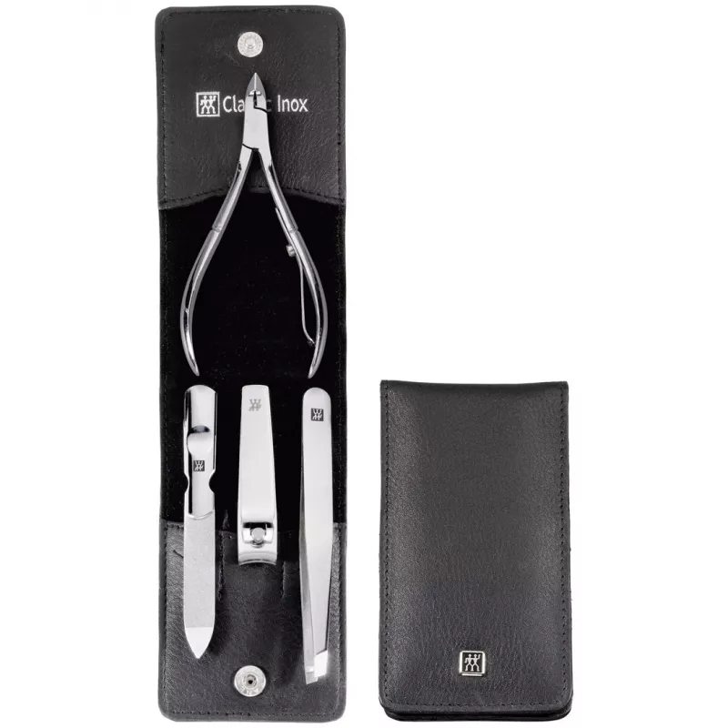 ZWILLING 97438-004-0 4 dalių manikiūro rinkinys juodame odiniame dėkle