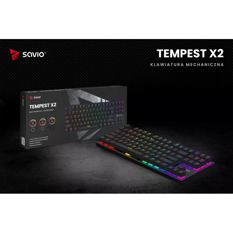 Mechaninė klaviatūra RGB Tempest X2 Outemu Blue Savio Savgk-tempest X2 Bl