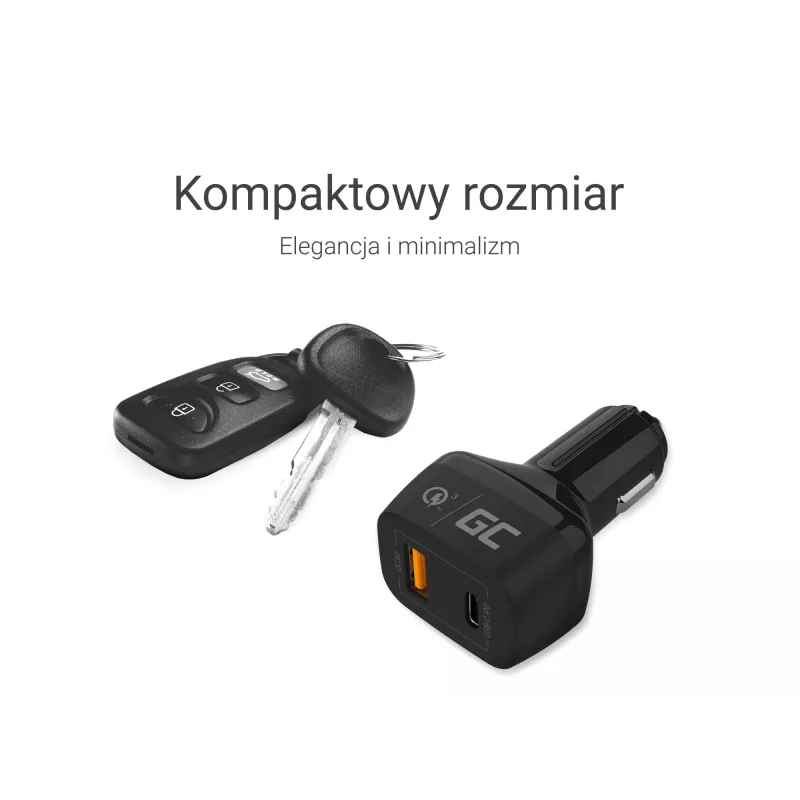 Automobilinis įkroviklis Green Cell CAD33, 42W, USB-C PD + USB-A QC3.0, 12/24V įvestis, 5–12V išvestis