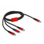 USB įkrovimo kabelis DeLOCK 3 in 1 USB Type-C – Lightning / Micro USB / USB Type-C 1 m juodas raudonas