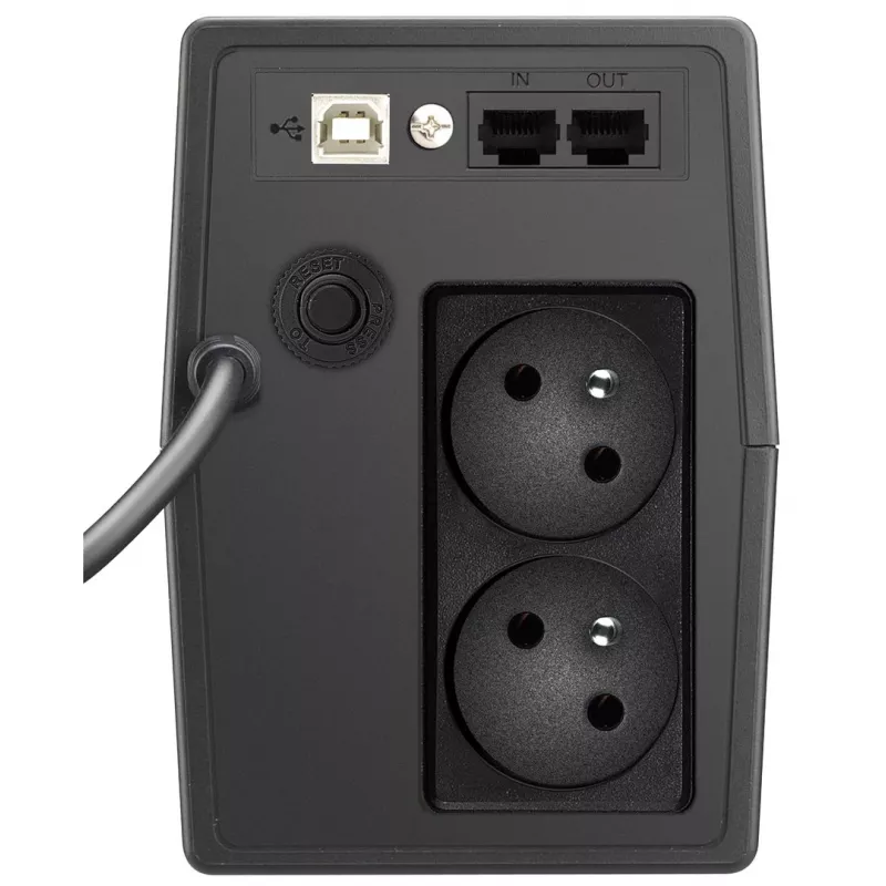 Nepertraukiamo maitinimo šaltinis PowerWalker VI 800 SCL FR – interaktyvus UPS 0,8 kVA (480 W), 2 lizdai Type E, USB, RJ-45/RJ-11, baterija 12V 9Ah, bokštas, juoda