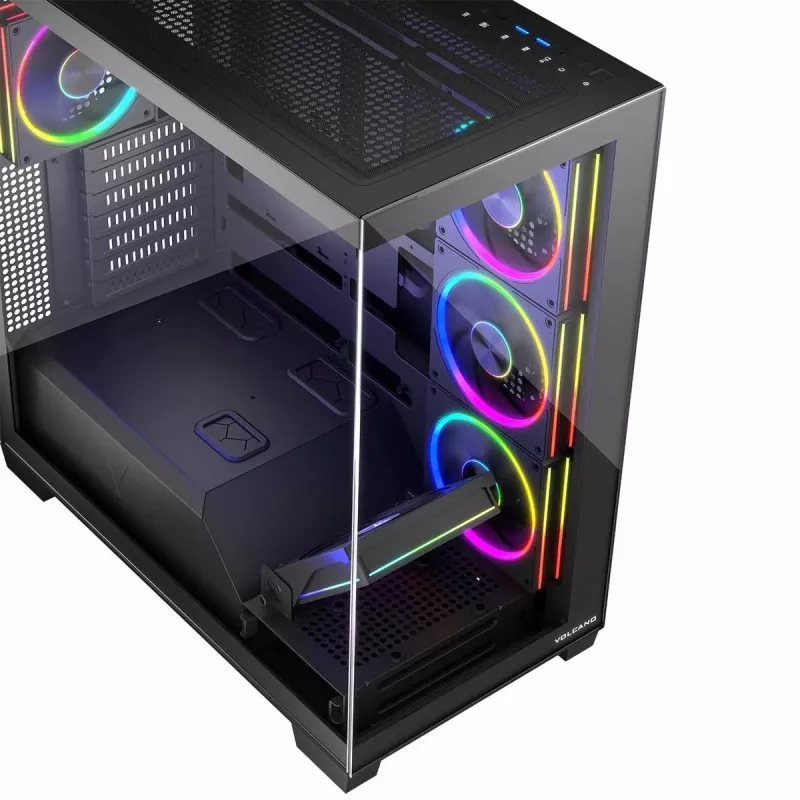PC korpusas MODECOM Volcano Stellar 5F ATX Midi bokštas, grūdintas stiklas, 5 iš anksto sumontuoti ventiliatoriai, USB‑C, palaiko microATX/ATX, maks. GPU 420 mm, CPU aušintuvo aukštis 175 mm