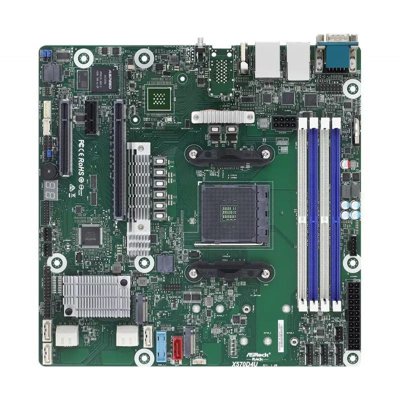 Pagrindinė plokštė ASRock X570D4U Micro ATX — AMD X570, Socket AM4, 4× DIMM, DDR4, max 32 GB, 12× SATA III, 3× RJ-45